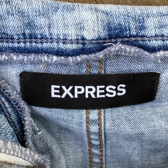 Jeans EXPRESS Retro SUPER HIGH WAIST TAPERED LEG Acid Wash Blue Vintage Size 10 - Picture 5 of 11